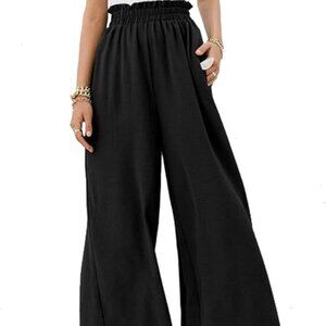 Hotouch Women High Waist Wide Leg Pants Casual Cropped Trousers with Pocket